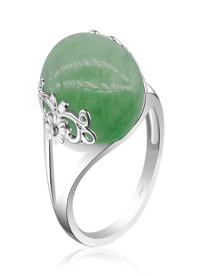 HAIXIAN Natural Geen Jade Stone Crystal Ring,Real Dongling Stone Ring,S925 Sterling Silver Flower Lace Gemstone Ring for Women,Genuine Aventurine Quartz Ring, (Ring_B, 7) - Image 1